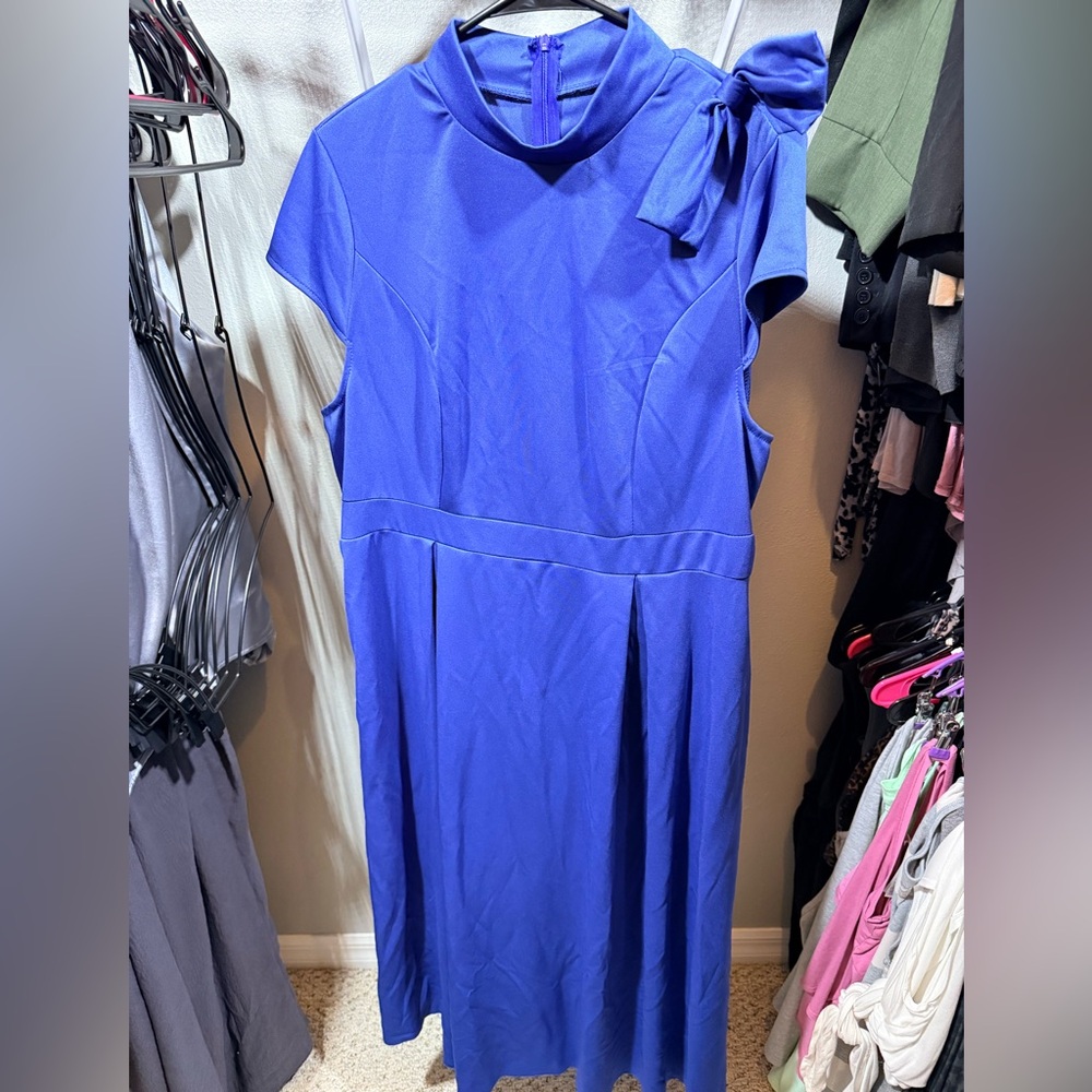 ⚡️ SHEIN Curve Royal Blue Midi Dress 3X Bow Shoulder Pockets
